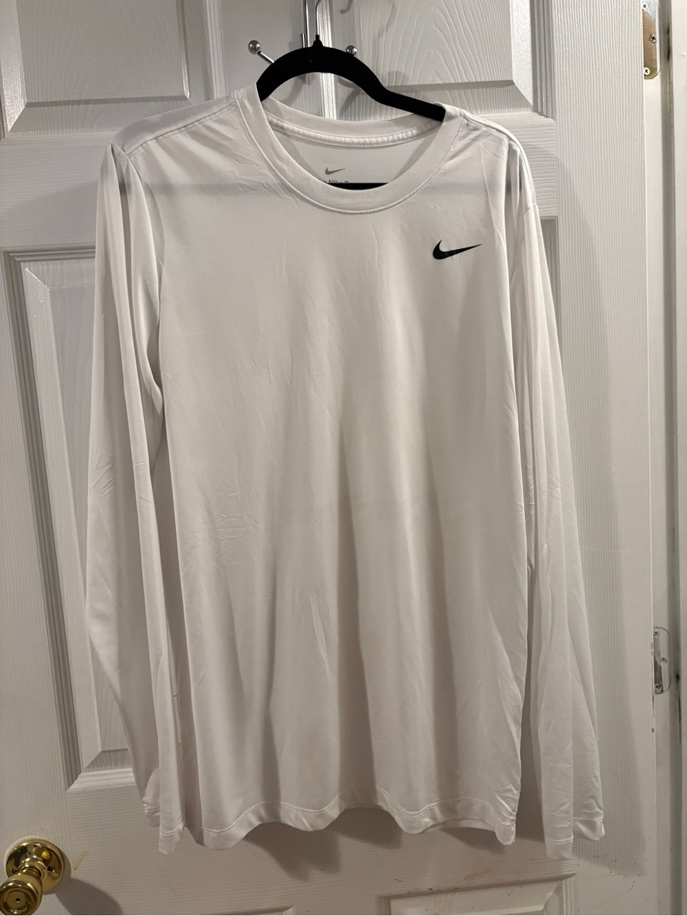 Nike Men’s Long-Sleeve Athletic Shirt - White with Black Swoosh